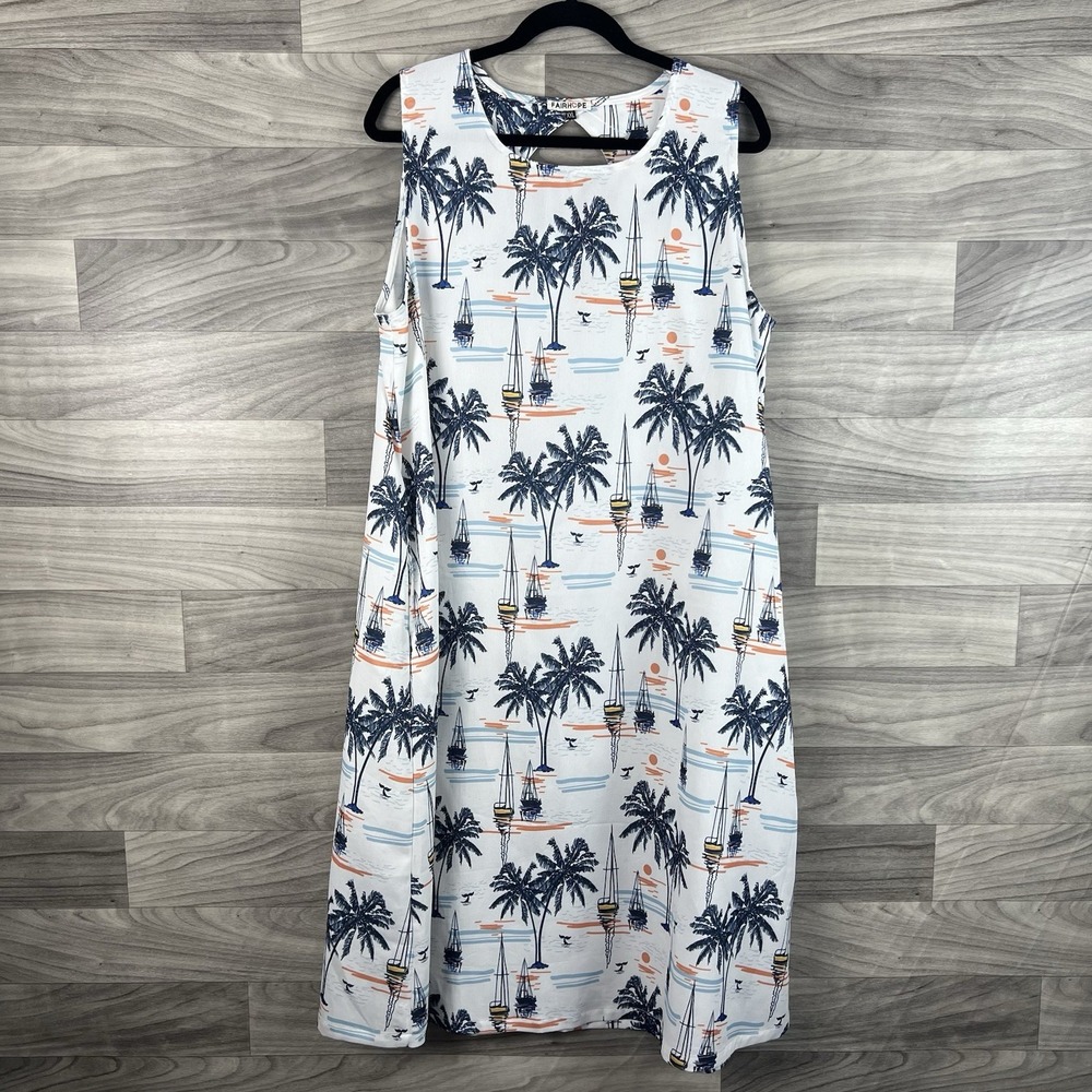 Fairhope Maxi Dress Women Plus Sz 2XL White Sleeveless Beachy‎ Tropical Coastal